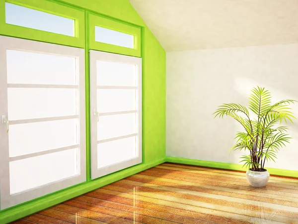 The big window and a plant — Stock Photo, Image