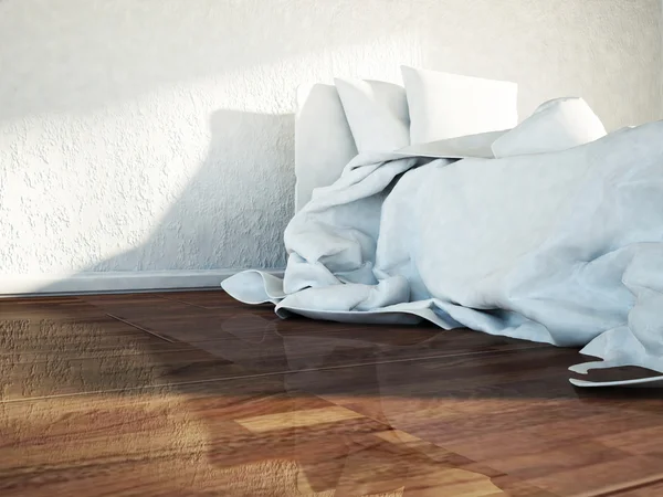 Empty bright room with the bed — Stock Photo, Image