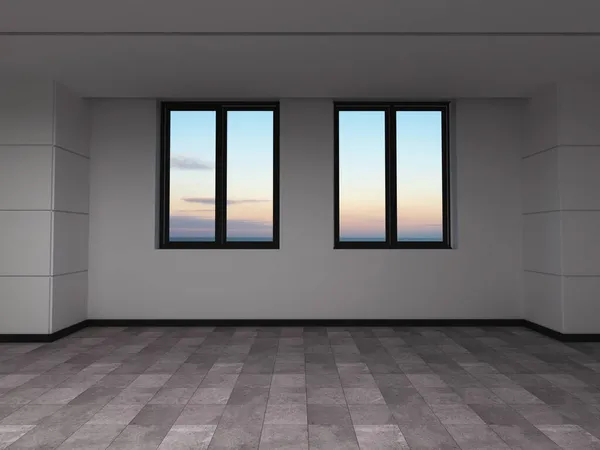 Empty Room Two Windows Rendering — Stock Photo, Image