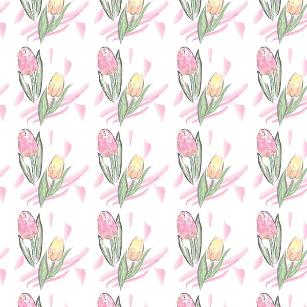 Цветочный Бесшовный Узор Акварельные Тюльпаны — стоковое фото