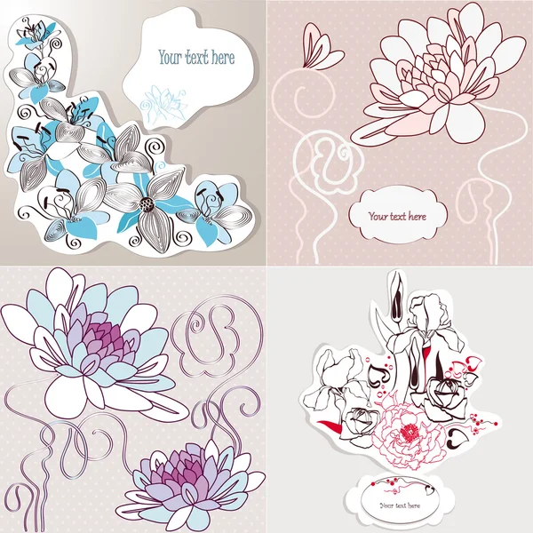 Ilustración vectorial con lirios, dalias, iris y rosas . — Vector de stock