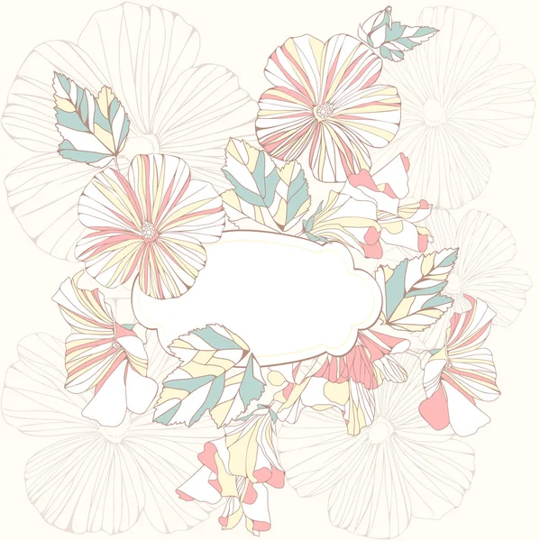 Delicado marco con flores decorativas de hibisco — Vector de stock