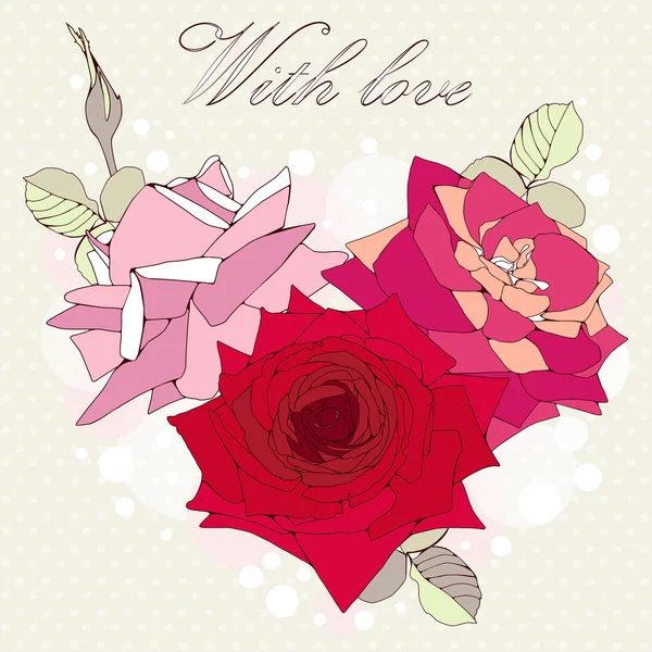 Decorativi fiori di rosa cuore . — Vettoriale Stock