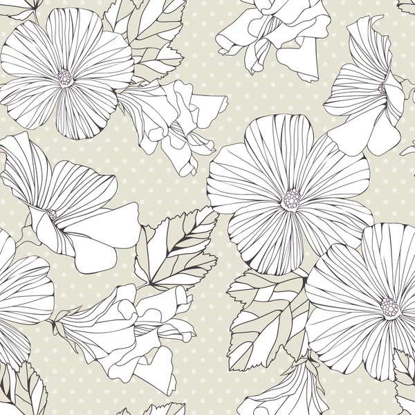 Naadloze patroon met decoratieve hibiscus bloemen. — Stockvector