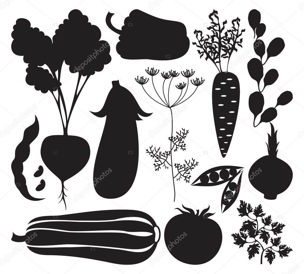 Vector set of artistic vegetables silhouettes