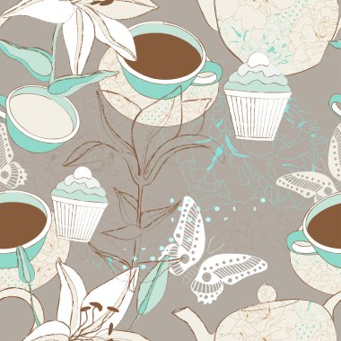 Tea time seamless background. clipart