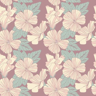 Dekoratif hibiscus çiçek ile Seamless Modeli.