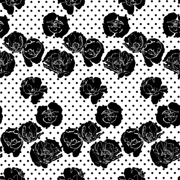 Декоративные черные цветы мака на белом фоне . — стоковый вектор
