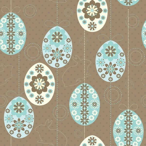 Decorative pattern with ornamental eggs and spotted easter hares. — Stock Vector