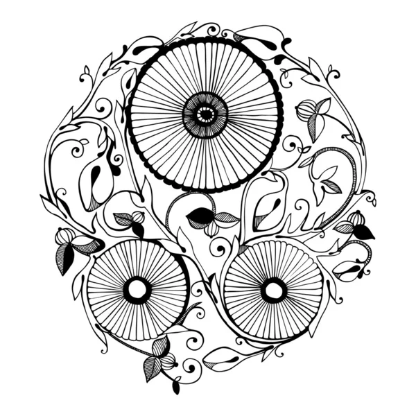 白で隔離される創造的な黒花飾り — ストックベクタ