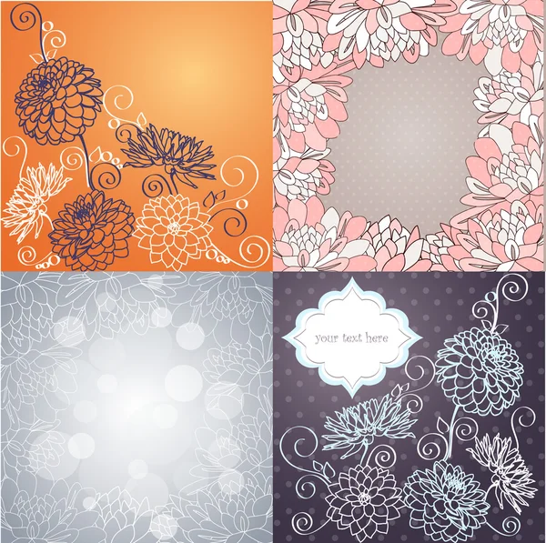 Conjunto vectorial de fondo vintage. con flores ornamentales de dalia . — Vector de stock