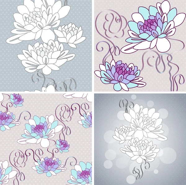 Vector set of vintage background. with ornamental dahlia flowers. — Stock Vector