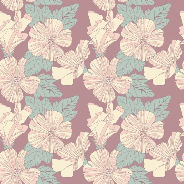 Motif sans couture avec fleurs d'hibiscus décoratives . — Image vectorielle