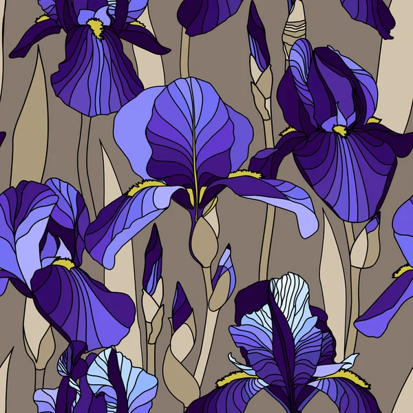 Decorativo fiore di iris lilla nei colori blu retrò . — Vettoriale Stock