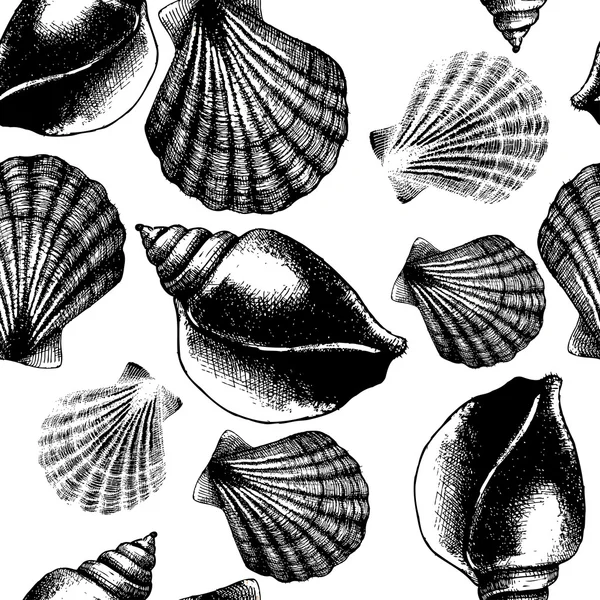 Ručně tažené bezešvé pattern s shell mořského izolované na bílém. — Stockový vektor