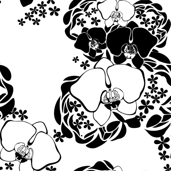 Vector pattern with black and white orchid flower. — Stock Vector