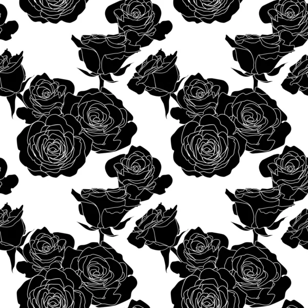 黒いバラの花を持つシームレスなパターン ベクトル. — ストックベクタ