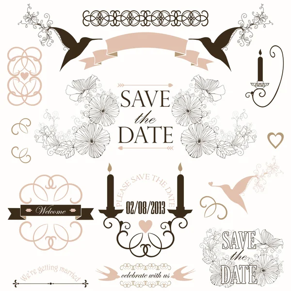 Decorative wedding elements and signs — Stock Vector