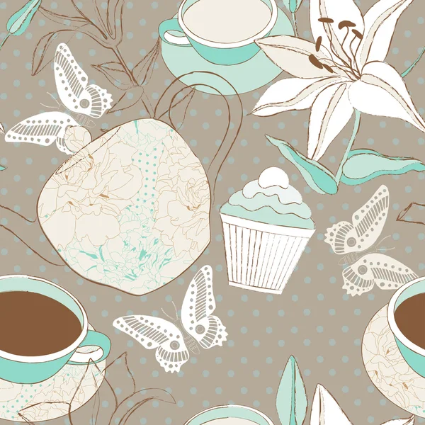 Fondo sin costuras - hora del té en colores retro . — Vector de stock