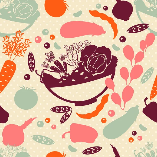 Seamless pattern with vector silhouettes of artistic vegetables. Vector background.