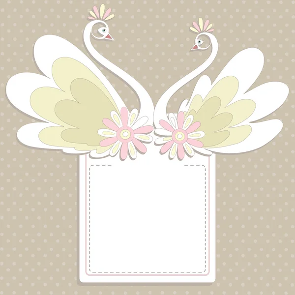 Delicate frame with decorative vintage swans — Stock Vector