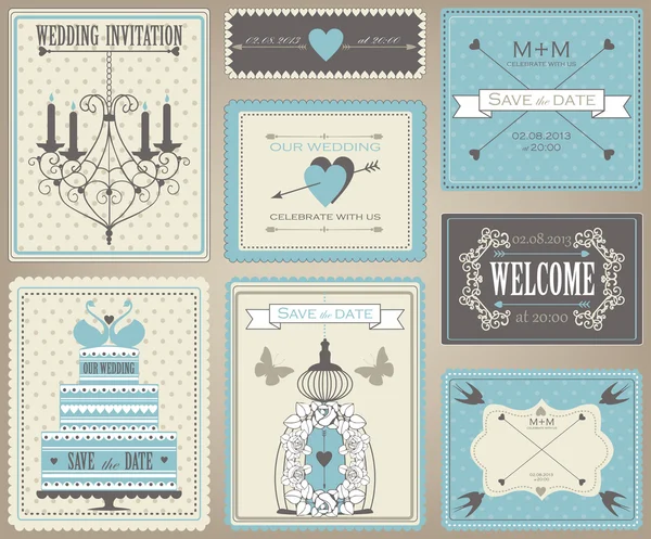 Vector collection of vintage wedding cards. — Stock Vector