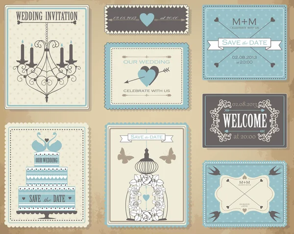 Vector collection of vintage wedding cards. — Stock Vector