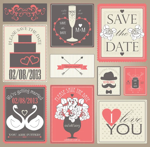 Wedding cards in red colors. — Stock Vector