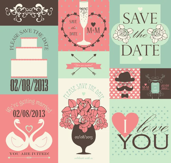 Colección vectorial de tarjetas de boda . — Vector de stock