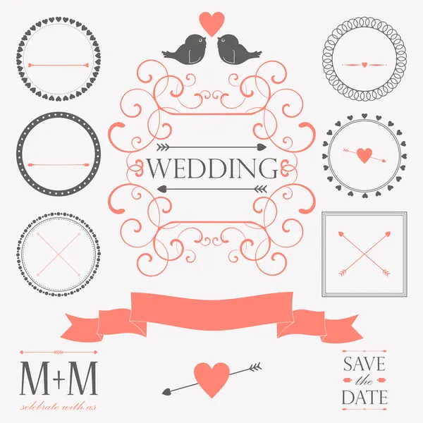 結婚式のビンテージ デザイン要素のベクトルを設定 — ストックベクタ
