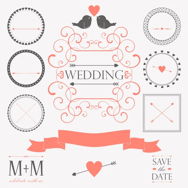 Vector set of wedding vintage design elements — Stock Vector