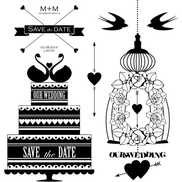 Conjunto vectorial de elementos de diseño de boda para tarjeta de boda — Vector de stock