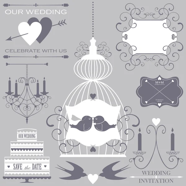 Декоративные элементы свадьбы и знаки — стоковый вектор