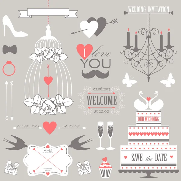 Colección vectorial de elementos decorativos de diseño de bodas . — Vector de stock