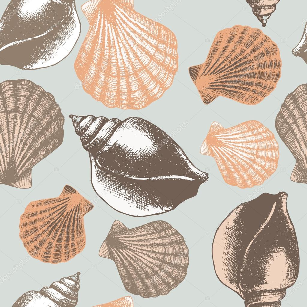 Mano disegnata seamless pattern con conchiglia in colori pastello — Vettoriale Stock
