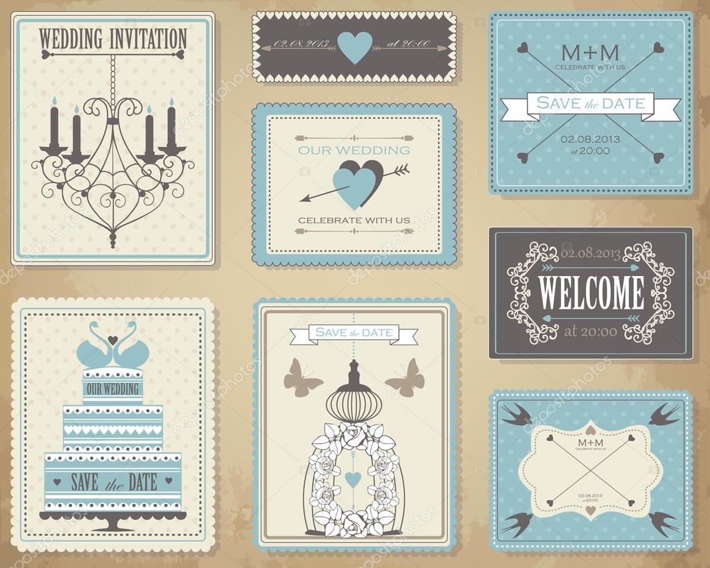 Vector collection of vintage wedding cards.