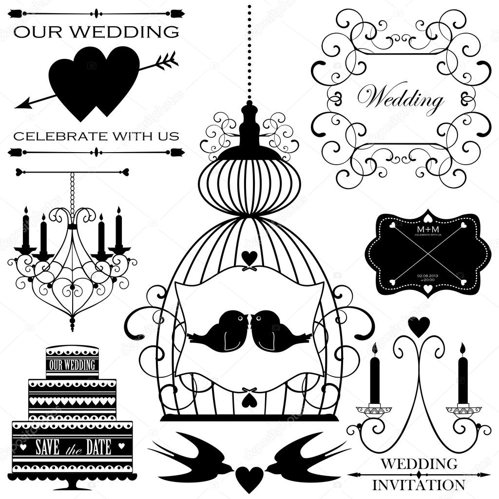 Vector set of wedding design elements for wedding card or invitation