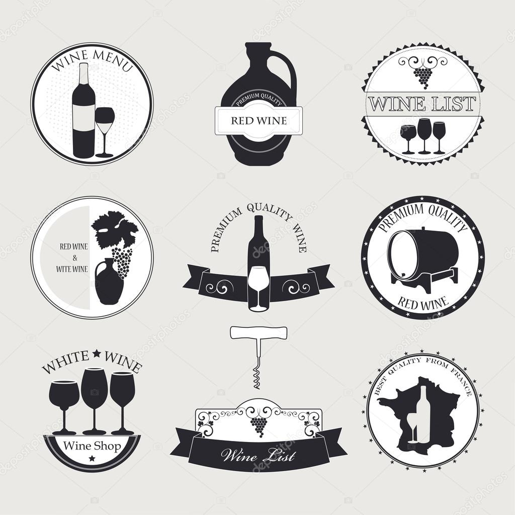 Collection of Wine Labels with graphic design.