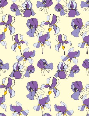 Dekoratif iris çiçeği ile sanatsal kalıbı. vektör arka plan