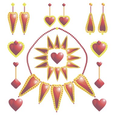kalbi olan kırmızı jeweleries kümesi
