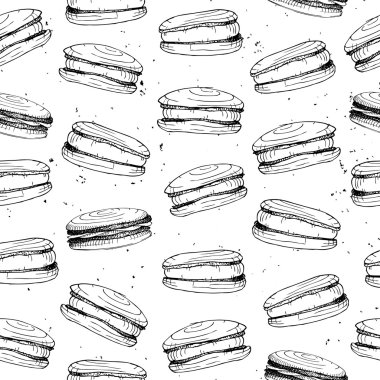 el ile Seamless Modeli macaroons çizilmiş. vektör arka plan