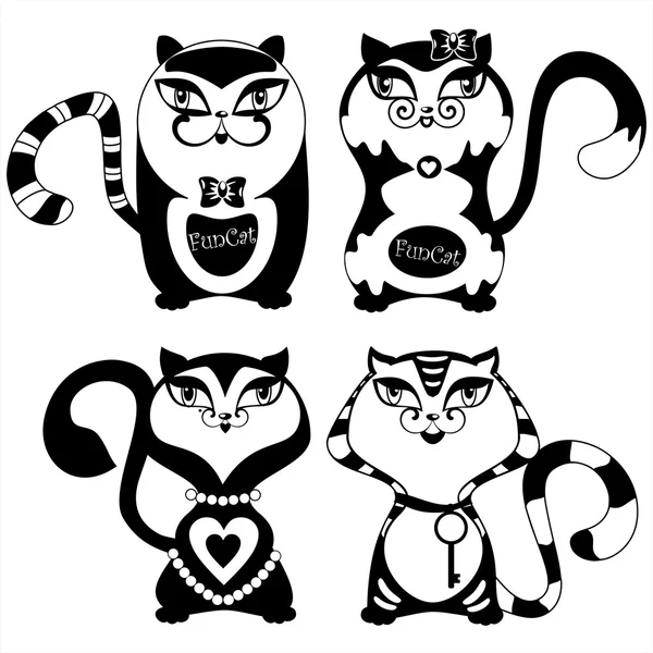 Conjunto decorativo de gatos vectores con elementos ornamentales — Vector de stock