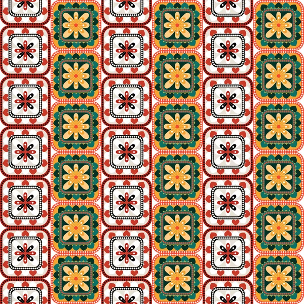 花および幾何学的な飾りとのシームレスなのアフリカ パターン — ストックベクタ