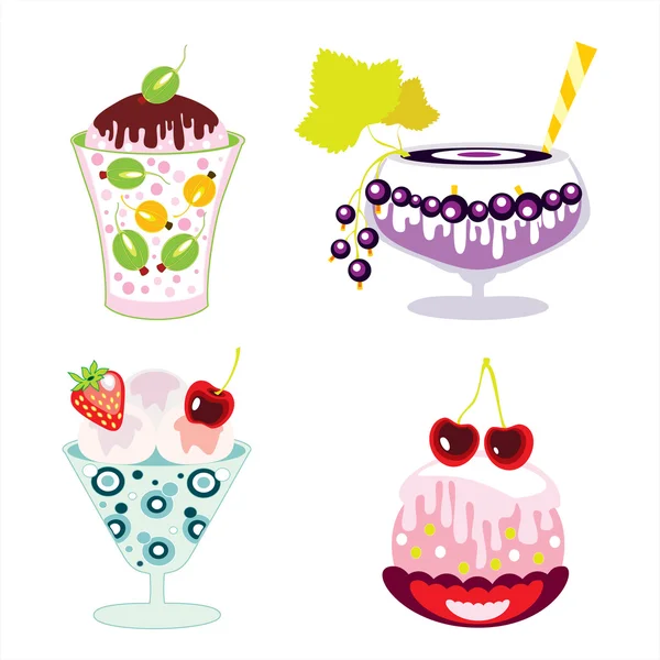 套餐后甜点和蛋糕用不同的莓果 — 图库矢量图片