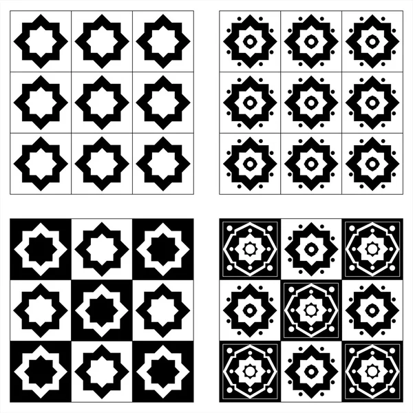 Αφηρημένο σύνολο μαύρο και άσπρο άνευ ραφής γεωμετρικά σχήματα — Διανυσματικό Αρχείο