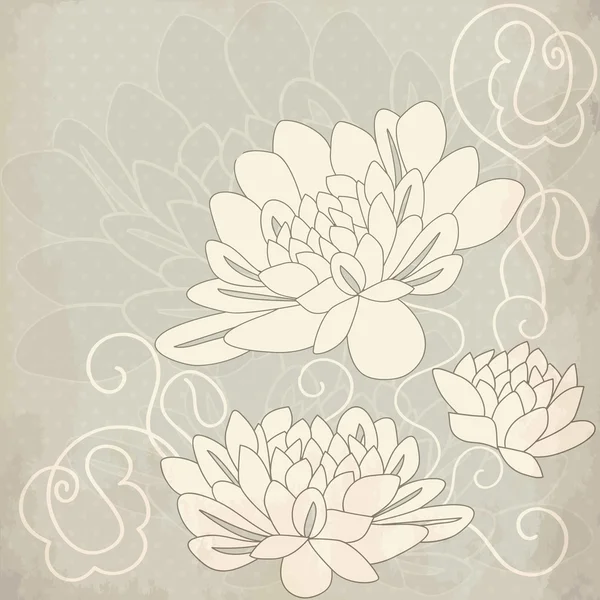 Padrão ornamental com flores decorativas de dália em fundo cinza. Ilustração vetorial vintage — Vetor de Stock