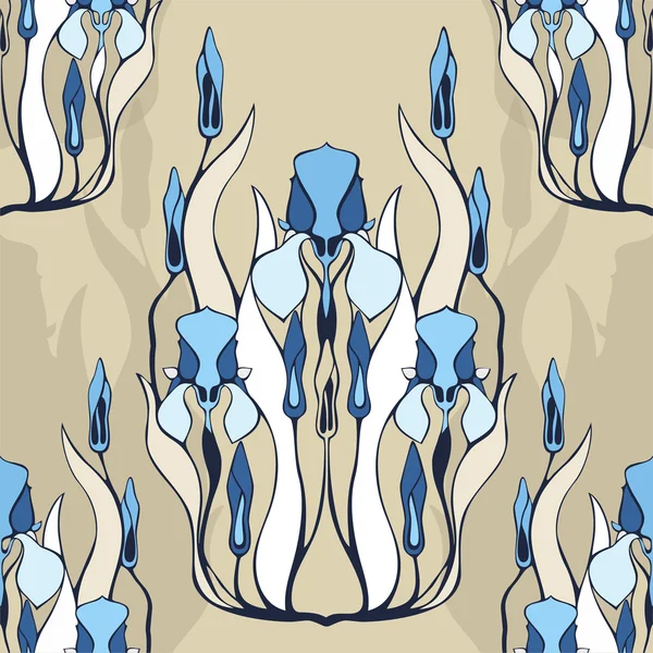 Iris flower pattern in blue colors. Vector illustration — Stock Vector