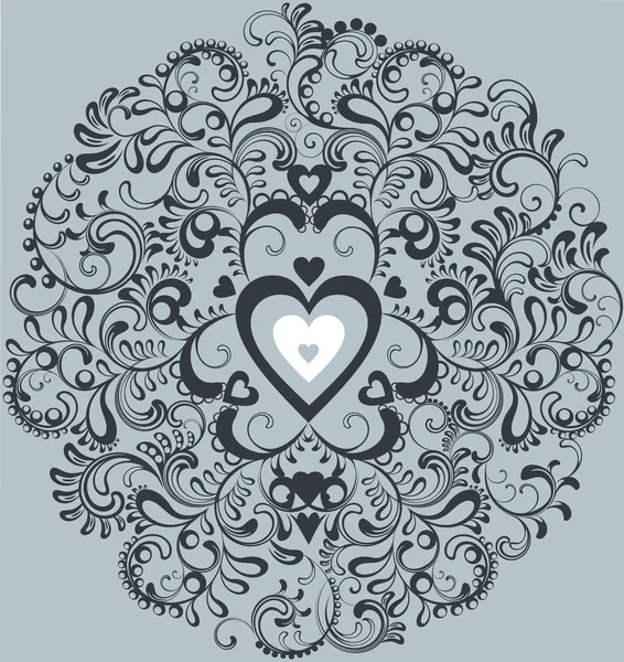 Vintage cuore bianco in cerchio fiorire ornamentale - decorativo Mandala — Vettoriale Stock