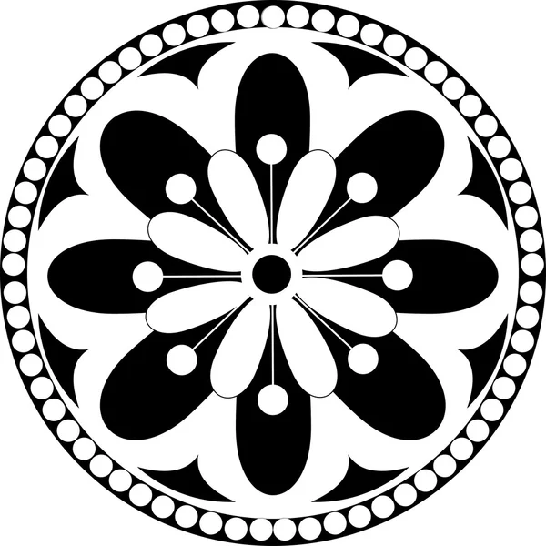 Vektorrosette mit floralem und geometrischem Ornament. Schwarz-Weiß-Illustration — Stockvektor