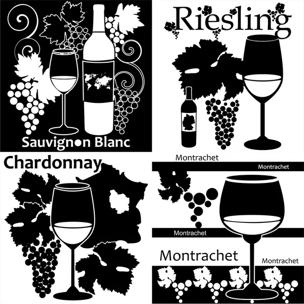 Vector set of different sorts of white wine — Stock Vector